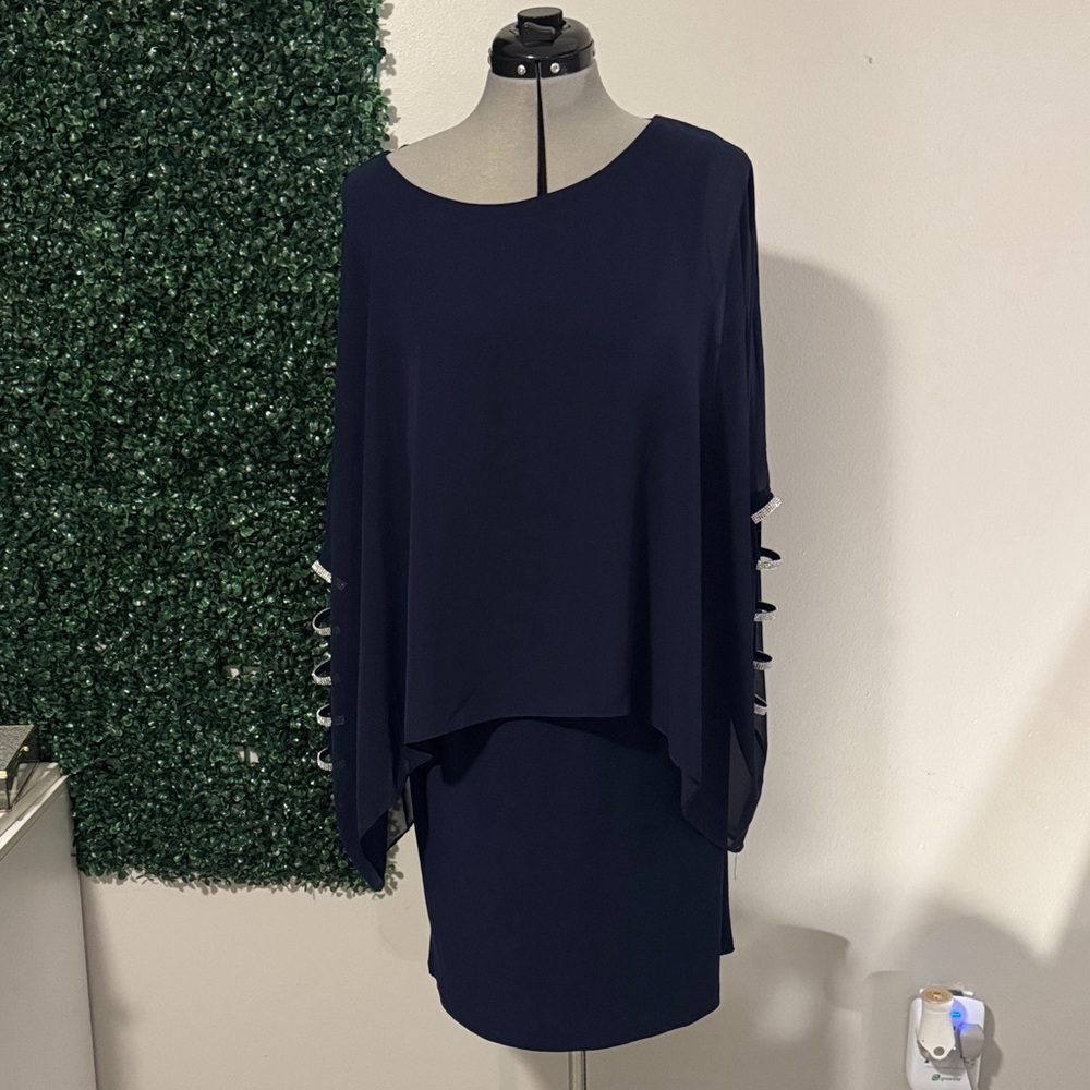 MSK Asymmetrical Navy Dress with Button Detail